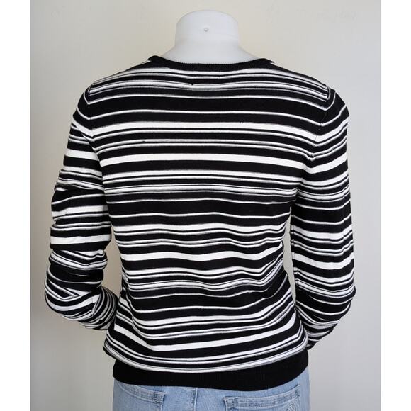 NEW Worthington Sweater Medium Black White Bold Stripe Jersey Knit Long Sleeve - Picture 6 of 9